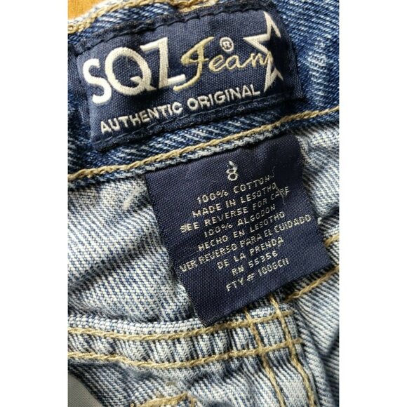 SQZ Jeans Kids Girls Size 8 Embroidered Heart Pockets Blue VTG Cotton Flare - Picture 4 of 5